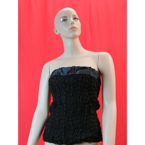 NWT PRADA P9376R BLACK SATIN LACE RUCHED BOW SLEEVELESS DRESS TUBE TOP 40 ITALY - Picture 1 of 12